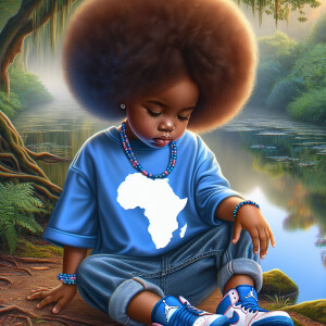 Design a digital art piece depicting a three-year-old African Am...