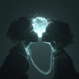 *Orbkiss : *
Cinematic Close-Up — Two spectral figures kiss bene...