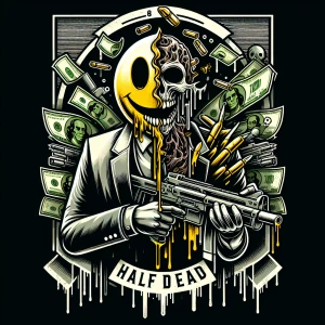 Create a professional ,  horror-themed circular brand logo featu...