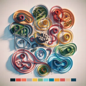 make a rendering of a theme park map with 7 different and indepe...