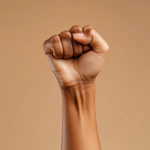 Raised strong brown fist in resistance