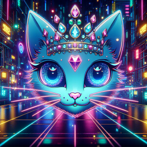 A stunning cartoon cat gazing directly at the camera while wear...