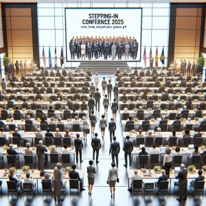 draw a hotel conference room filled with about 200  business men...