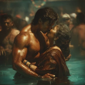 realism, photo painting .a indian criminal sweaty muscular beef...