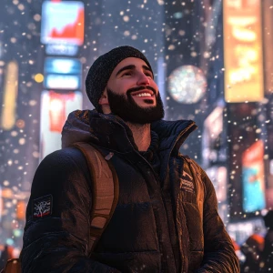 White muscular thin man with beard, big chin, smile and cheekbon...