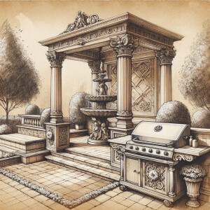 طراحی روف گاردن به سبک کلاسیک و مجلل، مجهز به آلاچیق مربعی شکل ب...