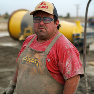 Michael Angelucci a Caucasian Latino concrete mixer operator pou...