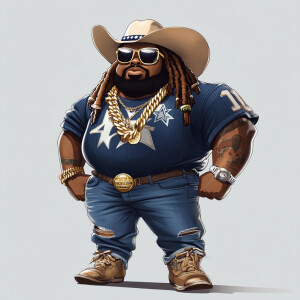 Create a funny cartoon like overweight African American male wit...