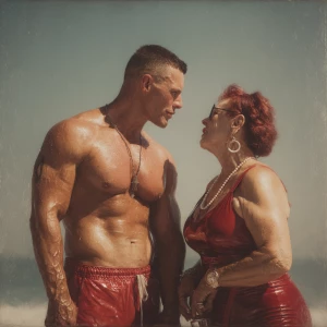 Hyperrealism photo painting combination image,a muscular sweaty...
