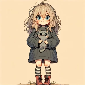 Create a cute cartoon girl that’s standing up, facing forward, w...