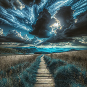 Blue day sky, slightly stormy