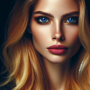 Head shot of a beautiful woman with bright blue eyes and long bl...