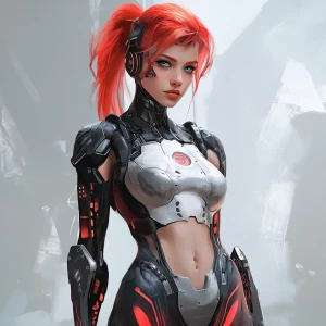 A petite but fierce cybernetic woman,  technological background