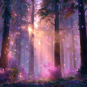 A dreamy enchanted forest in Pixar cartoon style, soft pastel co...