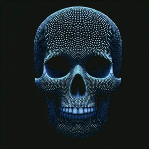 a simple royal blue dotted dots forming the shape of skull face,...