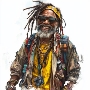 Create an image of a whimsical, cartoon-style Black male charact...