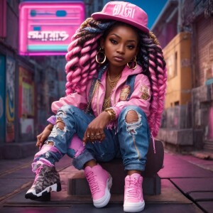 “An hyper realistic chibi style African American woman with long...