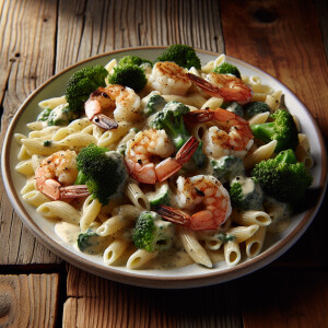 A Delectable plate of pasta with creamy white Alfredo sauce, bla...
