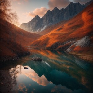 Most beautiful mountains at sunrise with lakes