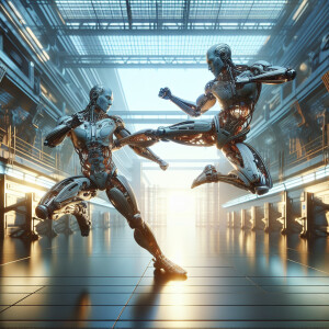 Cyborg's performing martial arts, HDR, masterpiece, ultra-detai...