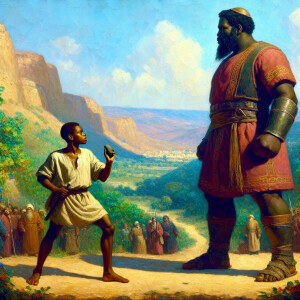 A vivid oil painting-style depiction of an African-American Davi...