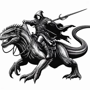 create me a image / logo of a hooded man riding a reptilian styl...