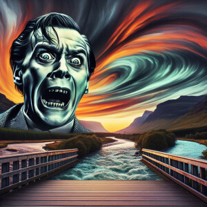 Man with similarities to Freddy Krueger,vivid expression of surp...