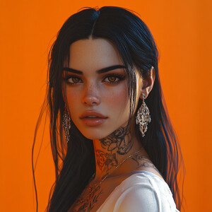 Extremely beautiful with long silky black hair standing in front...