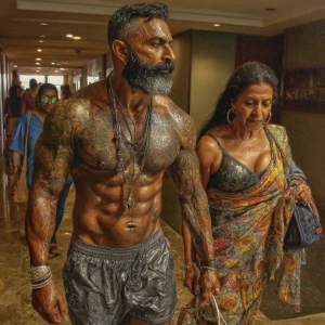 Hyperrealism ,photo painting .an indian muscular beefy bearded t...
