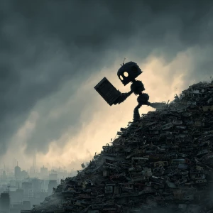 A small, completely black silhouette of a robot similar in size...