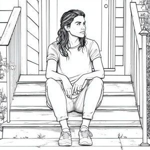 Create a coloring page of woman in a wonder woman like costume s...