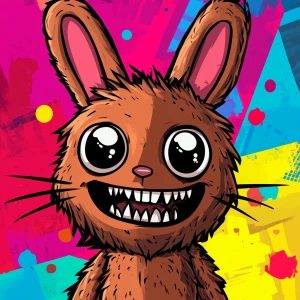 Stylized character portrait of a mischievous designer toy creat...