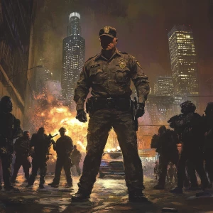 A solitary sheriff's deputy in Los Angeles, appears poised and d...