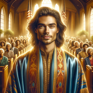 Illustrate an inspiring African-American Jesus crust with a dign...