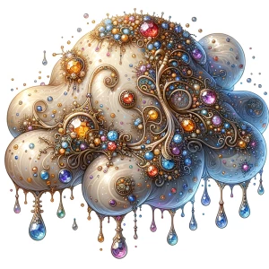 A whimsically extravagant amoeba blob creature, dripping with or...