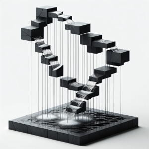 floating fountain waterfall made of black slate stone segments c...