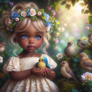 A magical scene featuring a light-skinned African-American toddl...