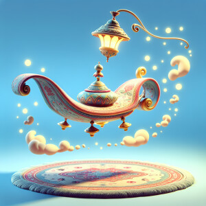 A magic carpet floating