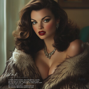 “A highly realistic, mid-length portrait of a glamorous woman wi...