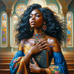 Render an airbrush oil painting of an African American woman wit...