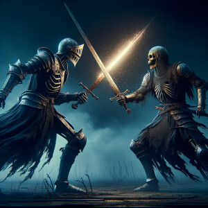 Two undead knights sword fighting