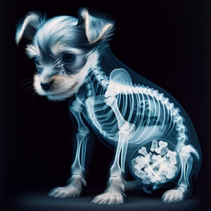 create an image of an X-ray of a yorkie puppy with transparent w...