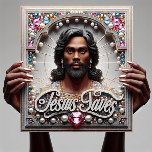 A 3D realistic artwork featuring the phrase 'Jesus Saves' adorne...