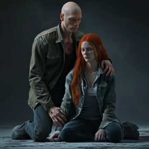A photorealistic high resolution image. Light ginger haired fema...