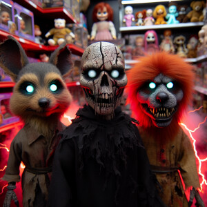 horror-art horror-themed mickey ,and pluto standing side by side...