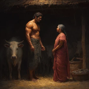 Hyperrealism digital painting ,a indian villager muscular beefy...