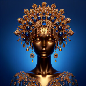 Create a 3-D realistic, elegant figure against a vivid royal blu...