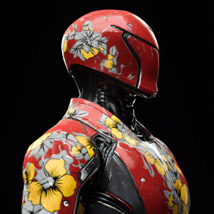 Photorealistic image of a futuristic robotic suit inspired by sp...