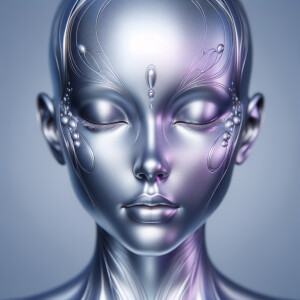 sensitive female  alien, silver chrome, pastel violet, 3D