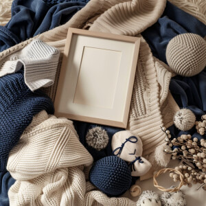 Baby announcement mockup image looking down from above with soft...